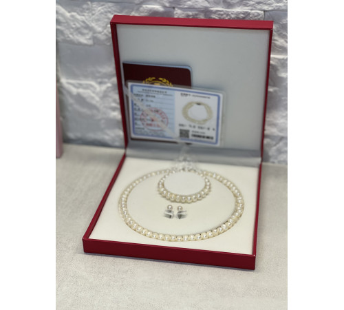 Перлове намисто з Малазійського морського білого перлів Akoya Клас AAA із сережками та браслетом для багатства