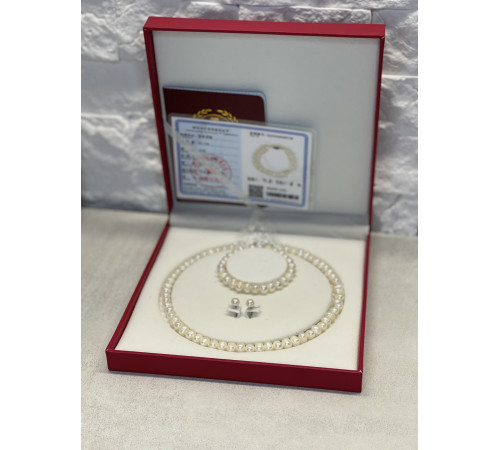 Перлове намисто з Малазійського морського білого перлів Akoya Клас AAA із сережками та браслетом для багатства