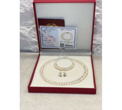 Перлове намисто з Малазійського морського білого перлів Akoya Клас AAA із сережками та браслетом для багатства