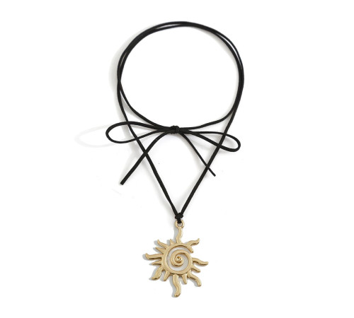 Чокер Підвісок Сонце Пентаграма Золота на чорному шнурку для Красоти, Радості, Счастья, Великий Захист