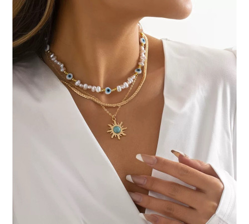 Чокер Підвіска Сонце з Бірюзою від ока та для гарного настрою