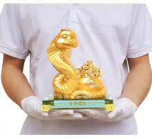 Статуетка Золота Змія для Багатства, Достаток, Процвітання, з символом Фук для великої удачі та Здоров'я 18 см