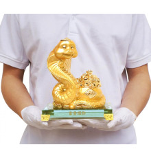Статуетка Золота Змія для Багатства, Достаток, Процвітання, з символом Фук для великої удачі та Здоров'я 18 см