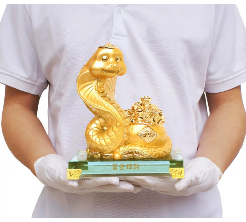 Статуетка Золота Змія для Багатства, Достаток, Процвітання, з символом Фук для великої удачі та Здоров'я 18 см