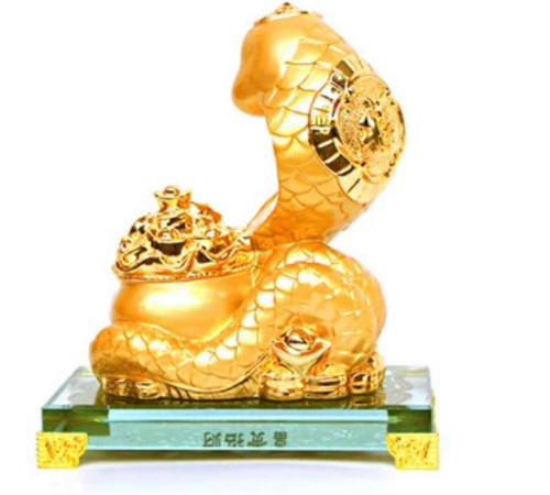 Статуетка Золота Змія для Багатства, Достаток, Процвітання, з символом Фук для великої удачі та Здоров'я 18 см