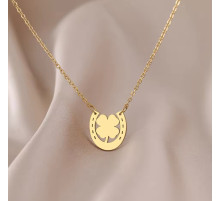 Золота підвіска Чотирилистий Конюшина на удачу з підковою Фортуни для Подвійного удачі та Фортуни