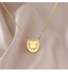 Золота підвіска Чотирилистий Конюшина на удачу з підковою Фортуни для Подвійного удачі та Фортуни