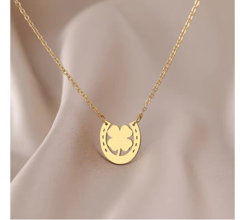 Золота підвіска Чотирилистий Конюшина на удачу з підковою Фортуни для Подвійного удачі та Фортуни