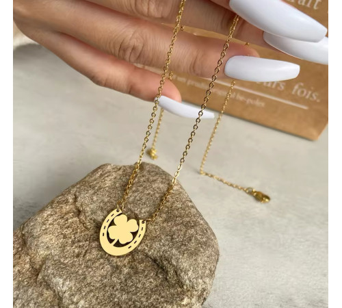 Золота підвіска Чотирилистий Конюшина на удачу з підковою Фортуни для Подвійного удачі та Фортуни