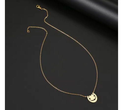 Золота підвіска Чотирилистий Конюшина на удачу з підковою Фортуни для Подвійного удачі та Фортуни