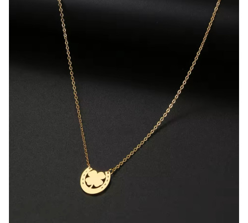 Золота підвіска Чотирилистий Конюшина на удачу з підковою Фортуни для Подвійного удачі та Фортуни