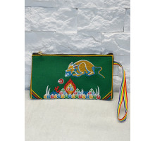 Тибетський Гаманець Тканинний Мангуста Дорогоцінств і з мантрою могутнього Багатства Катманду Зелений