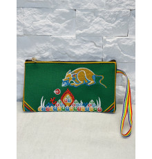 Тибетський Гаманець Тканинний Мангуста Дорогоцінств і з мантрою могутнього Багатства Катманду Зелений