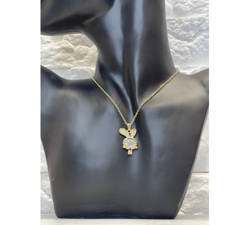 Золота підвіска Кролик із натуральним каменем котяче око підсилює вібрації любові та щастя