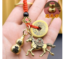 Брелок Тибетський Сакральний Кінь мідний з гарбузом Ву Лу та монетами для удачі, Багатства, Здоров'я, Властивості
