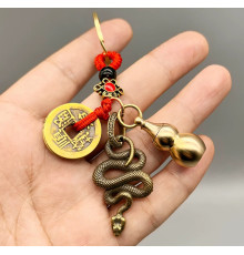Тибетський Брелок Змія Мідна з гарбузом Ву Лу пудрою Калачакра, з монетами для Багатства, Здоров'я, Захисти та Ум