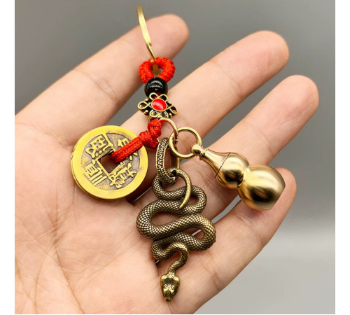 Тибетський Брелок Змія Мідна з гарбузом Ву Лу пудрою Калачакра, з монетами для Багатства, Здоров'я, Захисти та Ум