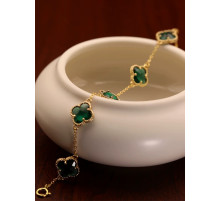 Золотий Браслет із Чотирилистним Клевером із зеленим турмаліном для щастя