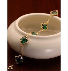 Золотий Браслет із Чотирилистним Клевером із зеленим турмаліном для щастя