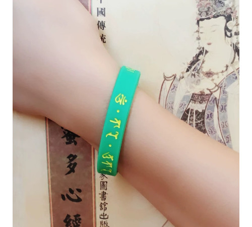 Тибетський Силіконовий Браслет Амулет Зелена Тара з мантрами для Благодаті, Здоров'я, Мудрості, Захисти