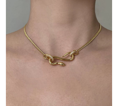 Золота сакральна підвіска Змія з Фіанітами для Здоров'я, Багатства, удачі та здійснення Жела