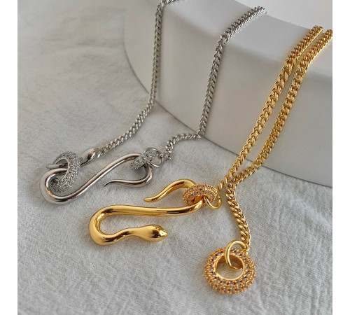 Золота сакральна підвіска Змія з Фіанітами для Здоров'я, Багатства, удачі та здійснення Жела