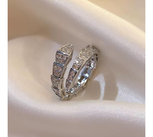 Срібна Каблучка Сакральна Змія з Фіанітами для Здоров'я, Багатства та Великої удачі