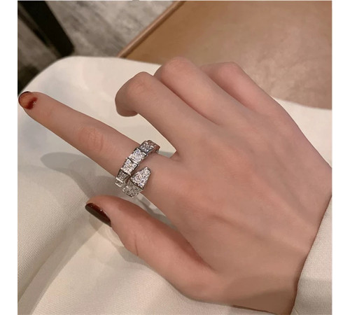 Срібна Каблучка Сакральна Змія з Фіанітами для Здоров'я, Багатства та Великої удачі