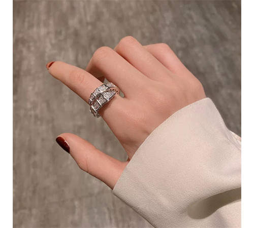 Срібна Каблучка Сакральна Змія з Фіанітами для Здоров'я, Багатства та Великої удачі