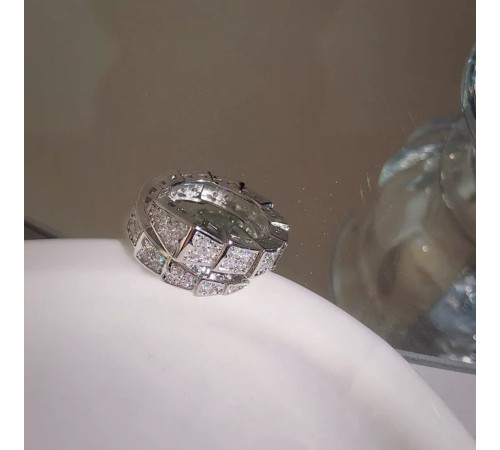 Срібна Каблучка Сакральна Змія з Фіанітами для Здоров'я, Багатства та Великої удачі