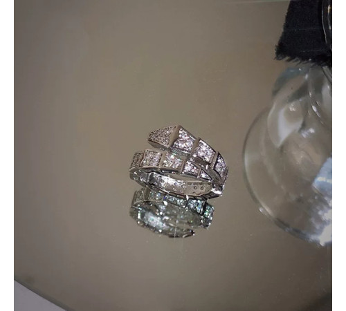 Срібна Каблучка Сакральна Змія з Фіанітами для Здоров'я, Багатства та Великої удачі