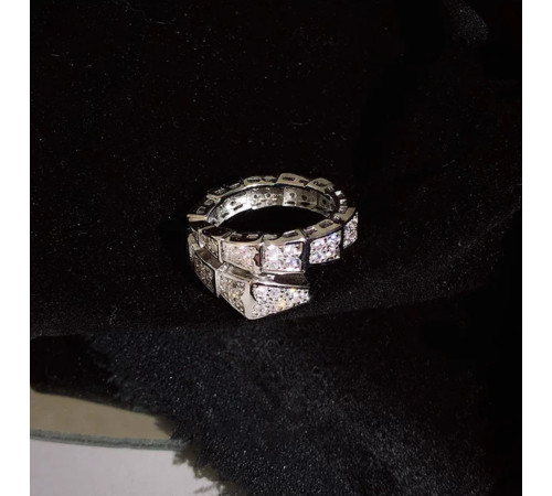 Срібна Каблучка Сакральна Змія з Фіанітами для Здоров'я, Багатства та Великої удачі