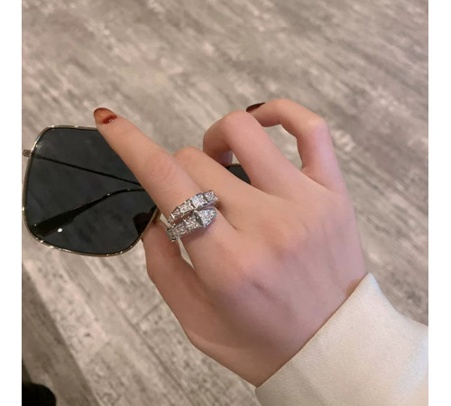 Срібна Каблучка Сакральна Змія з Фіанітами для Здоров'я, Багатства та Великої удачі