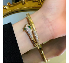 Золотий Браслет Змія зі смарагдом і фіанітами для удачі, Захисти, Здоров'я та здійснення Желань на 20 років