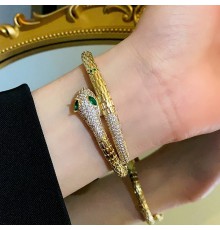 Золотий Браслет Змія зі смарагдом і фіанітами для удачі, Захисти, Здоров'я та здійснення Желань на 20 років