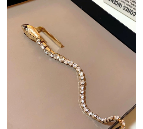 Золота сакральна талісман шпилька ланцюжок для волосся Змія з Фіанітами та Смарагдом для Багатства, Здоров'я та У