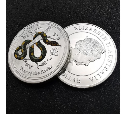 Срібна монета Сакральна Змія для Здоров'я, Багатства, Слави, Успіху, Процвітання й Мудрості 1 Dollar