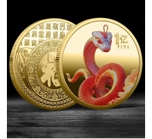 Золота монета Сакральна Вогняна Змія для Жела, Велика удачі, Здоров'я, Гродег із символом Фук і мантрами