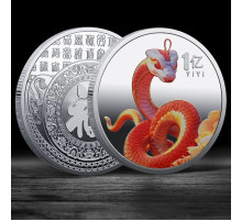 Срібна монета Сакральна Вогняна Змія для Жела, Велика удачі, Здоров'я, Денег із символом Фук і мантра