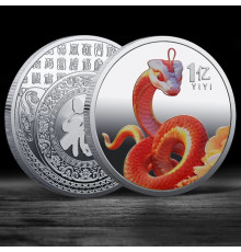 Срібна монета Сакральна Вогняна Змія для Жела, Велика удачі, Здоров'я, Денег із символом Фук і мантра