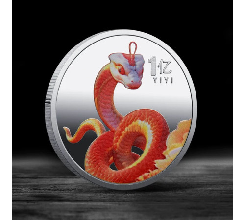 Срібна монета Сакральна Вогняна Змія для Жела, Велика удачі, Здоров'я, Денег із символом Фук і мантра