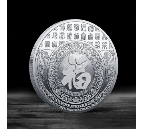 Срібна монета Сакральна Вогняна Змія для Жела, Велика удачі, Здоров'я, Денег із символом Фук і мантра