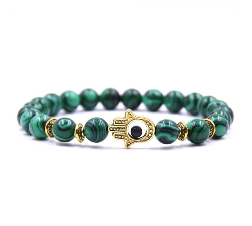 Тибетський Браслет із Малахіту з рукою Фатіми від негативної енергії очищає й активує чакри для Здоров'я
