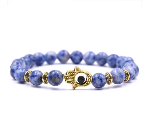 Тибетський Браслет із Ляпіта Лазуриту з рукою Фатіми для Захисту, Здоров'я приносить Щастя і радість