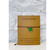 Браслет щасливого Зеленого Чотирилистного конюшина на удачу на коричневій нитці