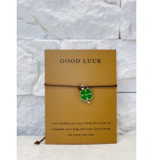 Браслет щасливого Зеленого Чотирилистного конюшина на удачу на коричневій нитці