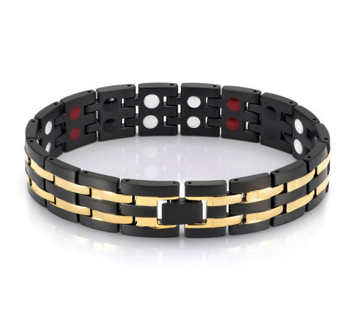 Чорний із Золотим Турмаліновим браслетом Ультраміцний Біомагінтний з Титаном, Германієм і Біофотонами Energy 5в1