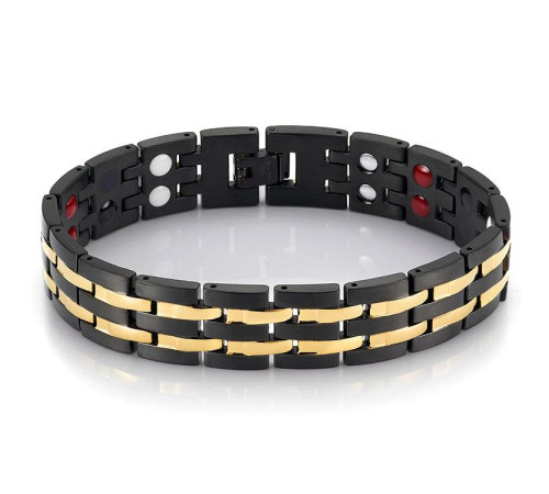 Чорний із Золотим Турмаліновим браслетом Ультраміцний Біомагінтний з Титаном, Германієм і Біофотонами Energy 5в1