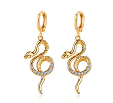 Малазійські Золоті сережки Змія 18 каратів із фіанітами клас ААА для удачі, успіху та Здоров'я