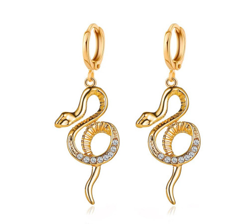 Малазійські Золоті сережки Змія 18 каратів із фіанітами клас ААА для удачі, успіху та Здоров'я